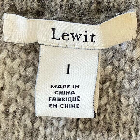 LEWIT Gray Jacquard Print Mohair Wool Blend Pullover Sweater Size Large Balloon - Picture 8 of 9
